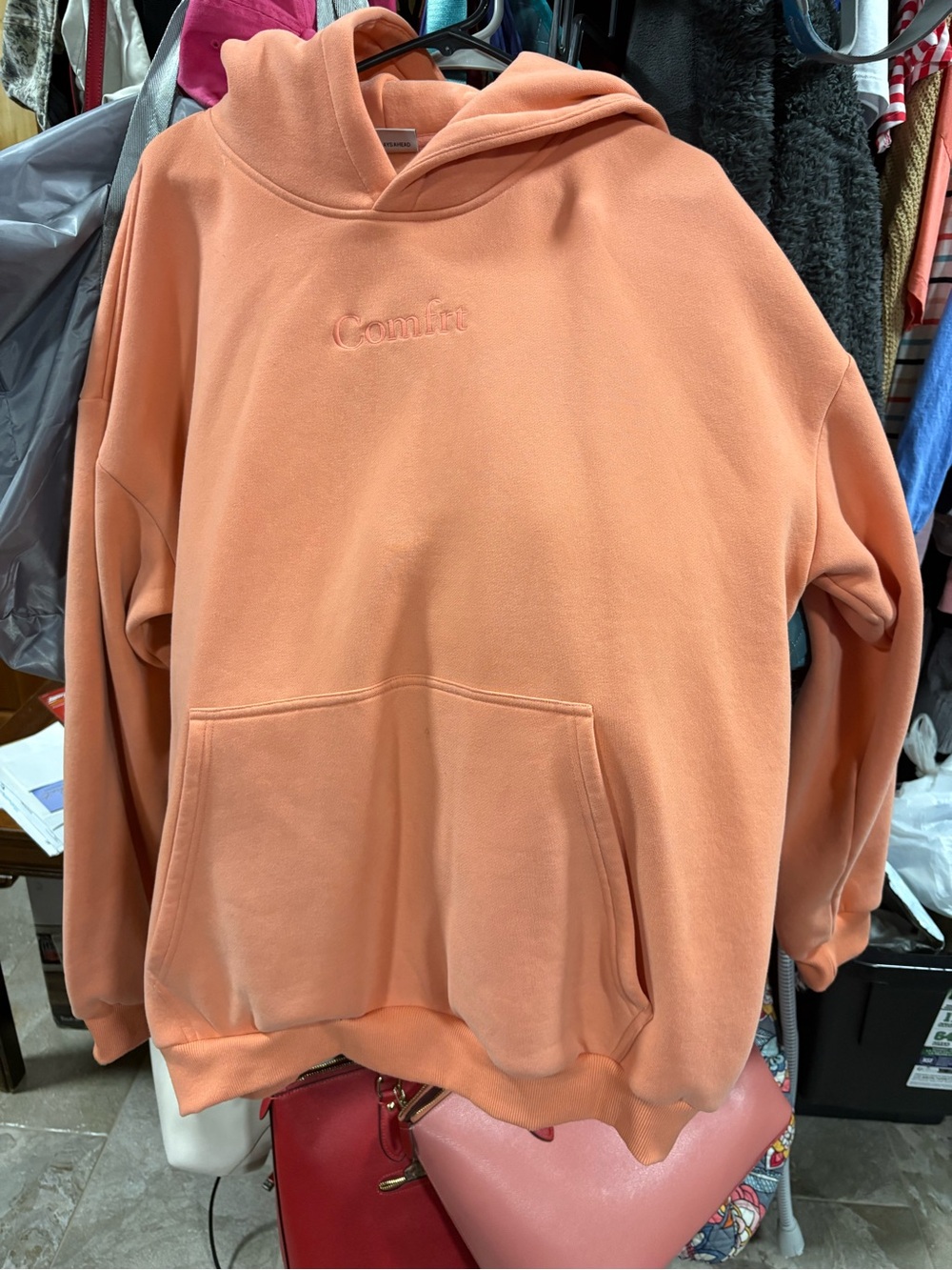 Comfort Embroidered Coral Hoodie - Womens Sweatshirt